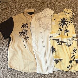 Tropical Palm Tree Men's Shirt Set - Cream, White, Yellow